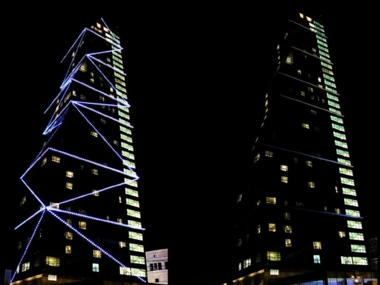 The Biltmore Hotel Tbilisi with its lights off during Earth Hour on 28 March 2026.