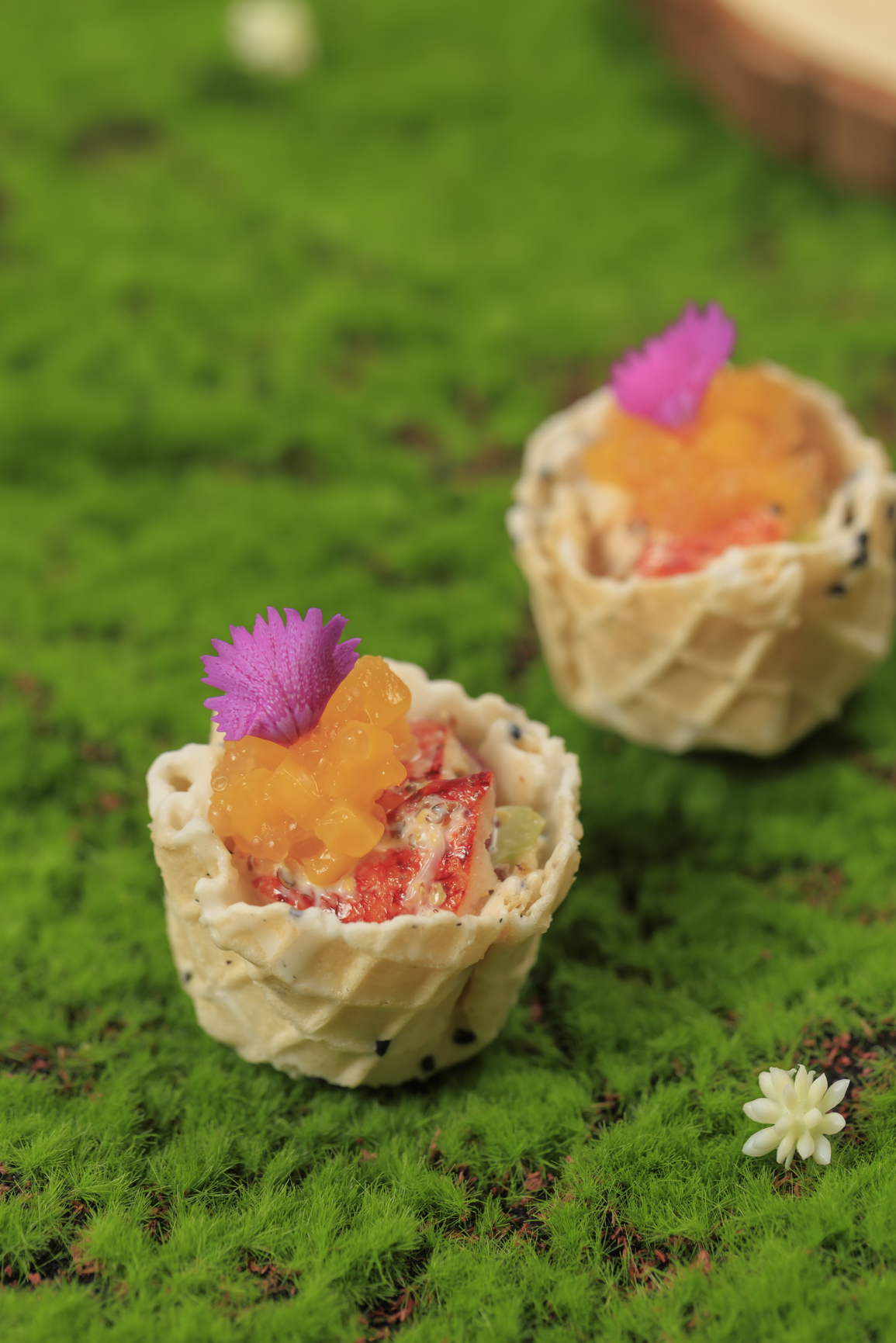 Lobster with Mango and Lime Tartlet, a savoury creation in the Fruitylicious Afternoon Tea.