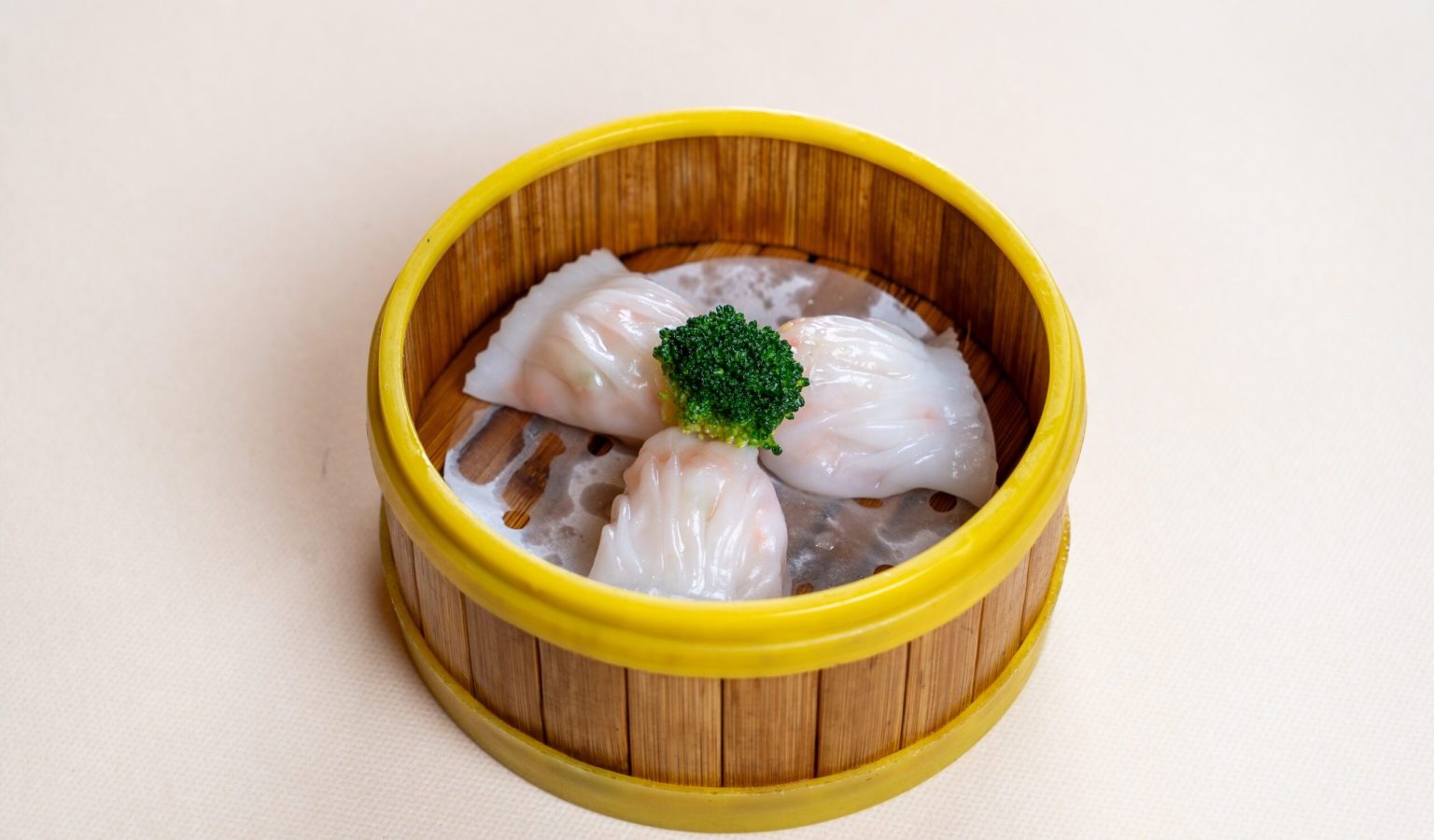 Har gow freshly steamed at Spectrum Chinese Restaurant, available without limit on the dim sum menu.