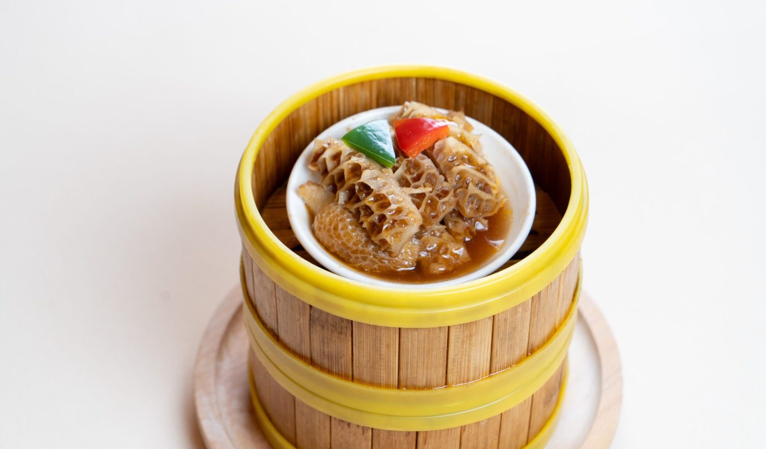 Steamed beef tripe in satay sauce at Spectrum Chinese Restaurant, a bold choice on the dim sum menu.