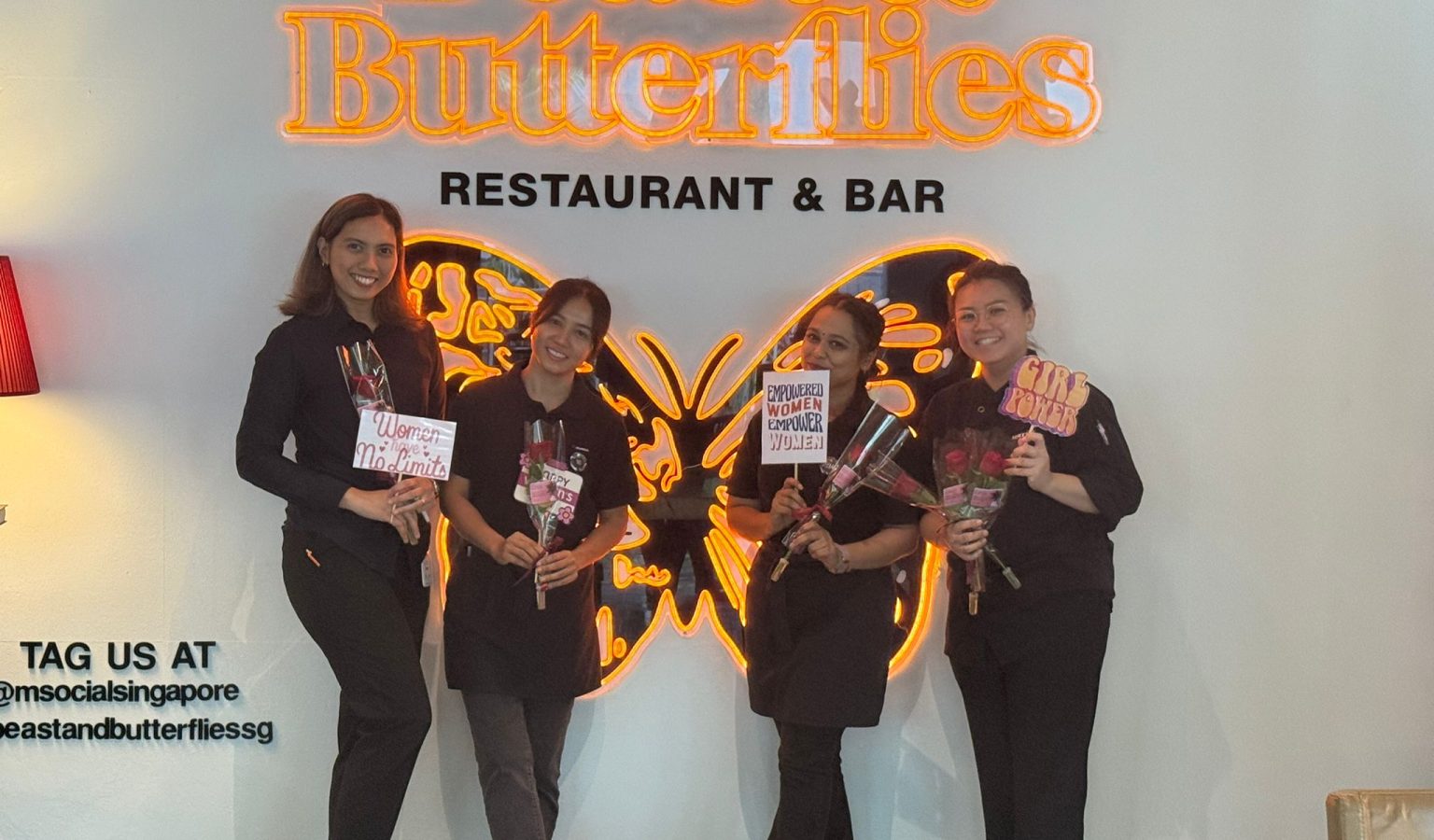 Female associates at Beast and Butterflies, the restaurant team at M Social Hotel Singapore, received roses in recognition of International Women's Day.