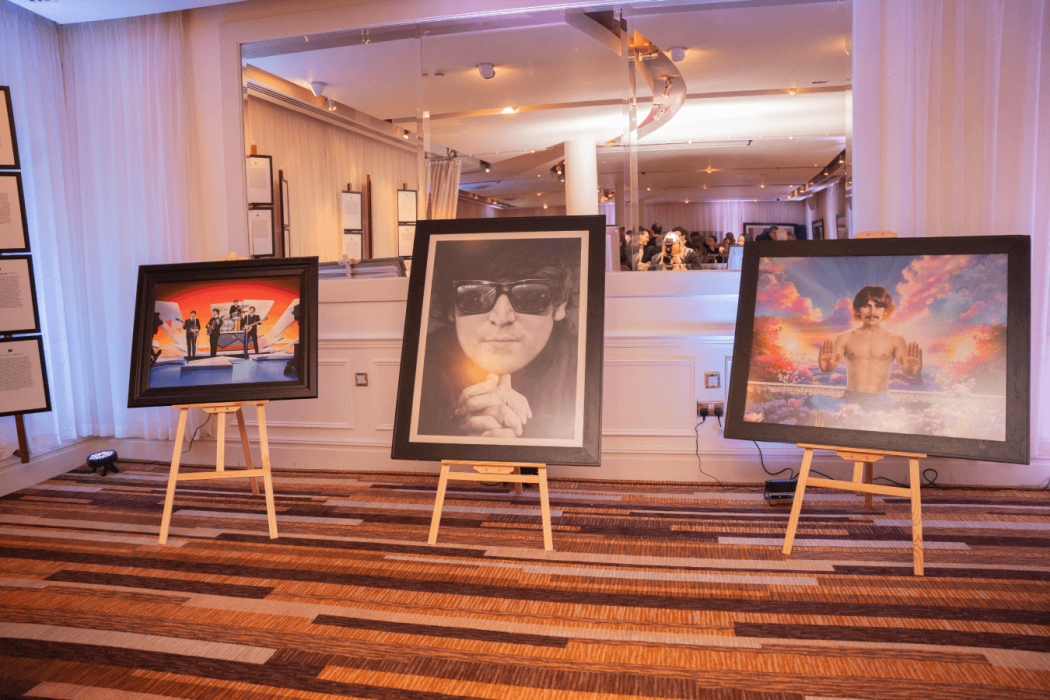 The artworks displayed on easels during the launch are the main pictures and large prints featured in the book, each telling part of the story of how the hotel came to be.