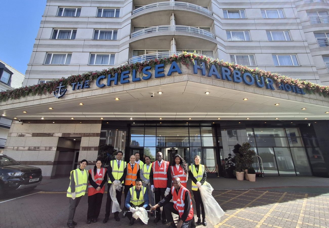 The team at The Chelsea Harbour Hotel & Spa London during the Earth Day 2026 community litter pick.