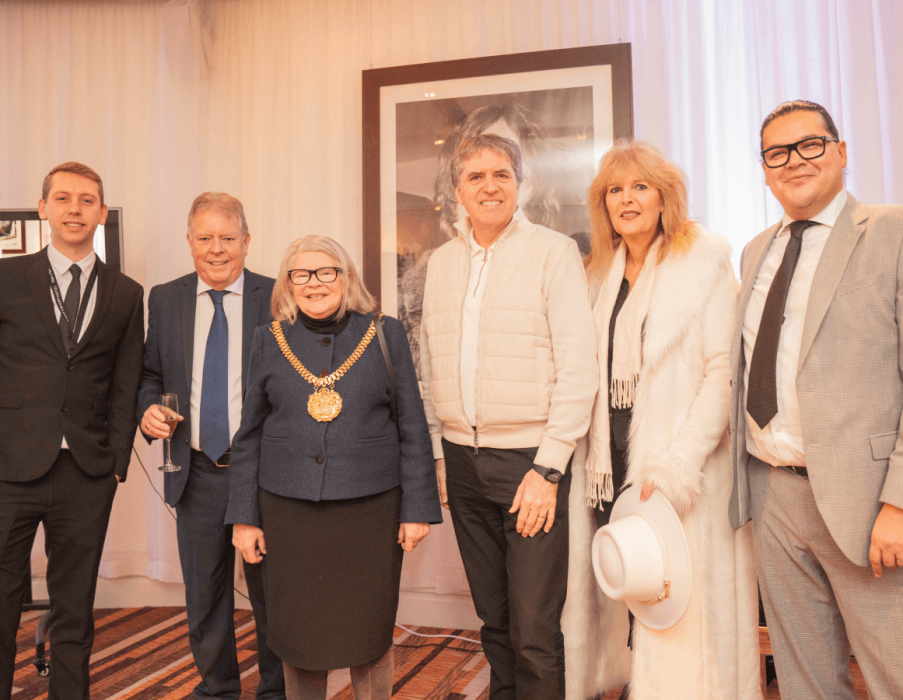 Gathered for the book launch (left to right): Alfie Abbott, Business Development Manager, Hard Days Night Hotel; Bill Heckle, Owner and Director of The Cavern Club and Cavern City Tours; Lord Mayor Cllr Barbara Murray; Steve Rotheram, Mayor of the Liverpool City Region; Shannon MacDonald, Beatles Artist; and Liam Baker-Bellew, General Manager of Hard Days Night Hotel Liverpool.