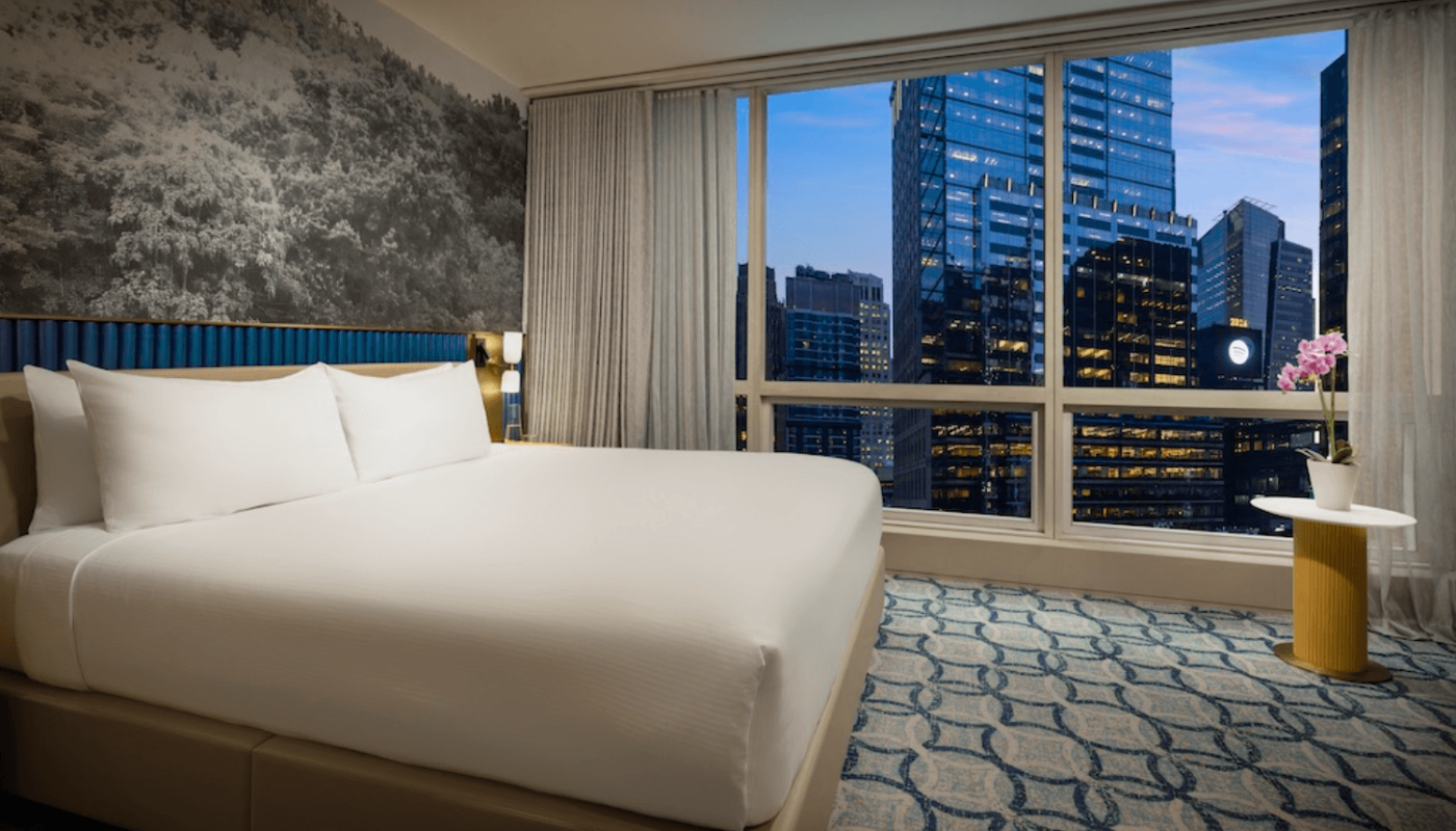 A renovated King Room at Millennium Premier Hotel New York Times Square.