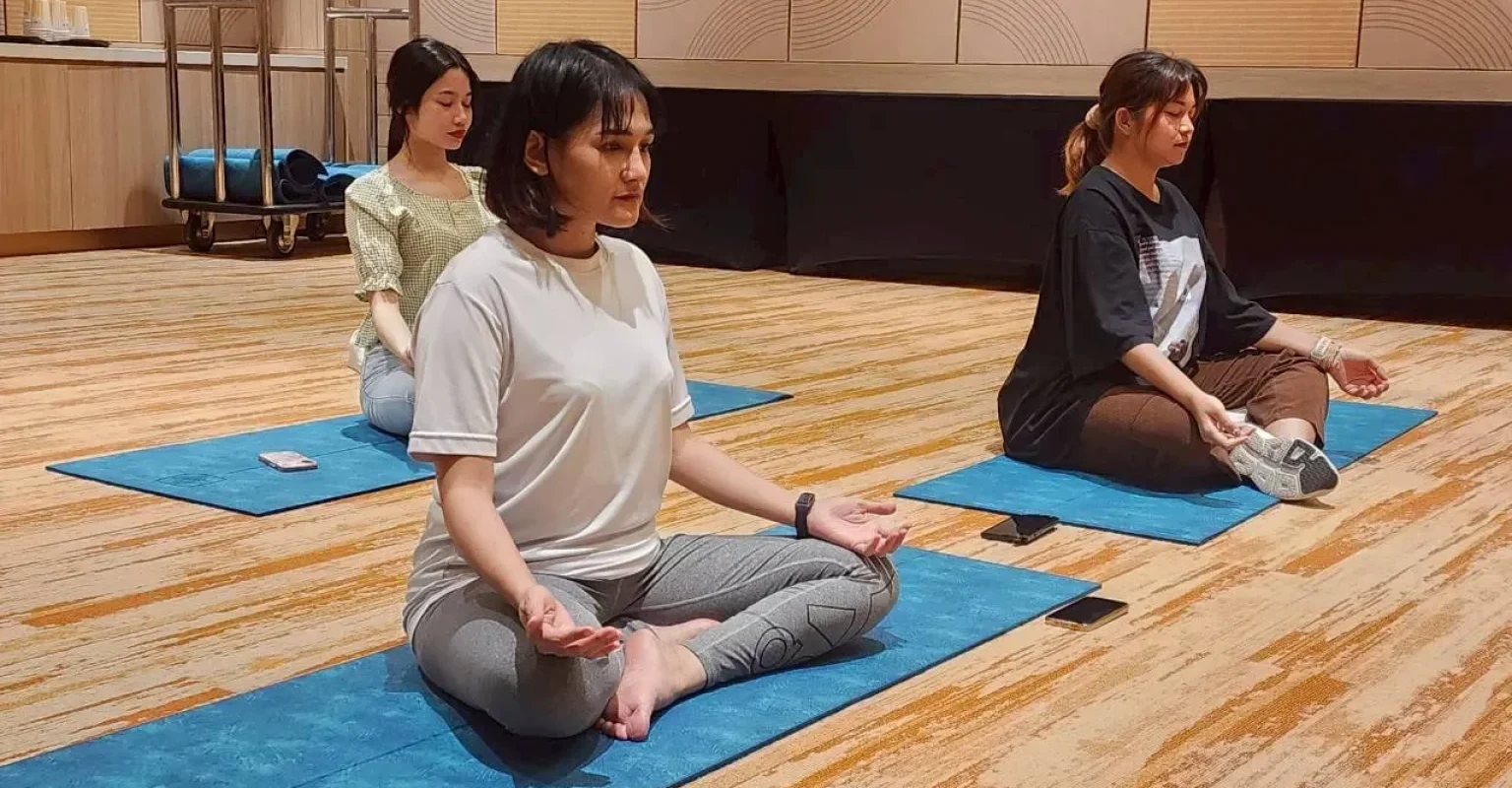 Buddies practising mindfulness and meditation, supporting mental wellbeing and balance